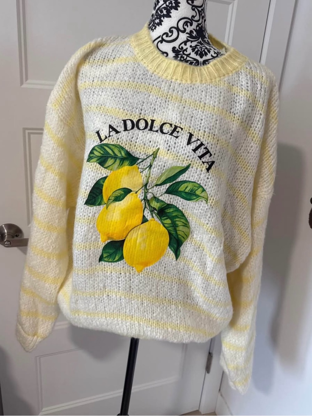 La Dolce Vita Lemon Graphic Cream & Yellow Striped Sweater